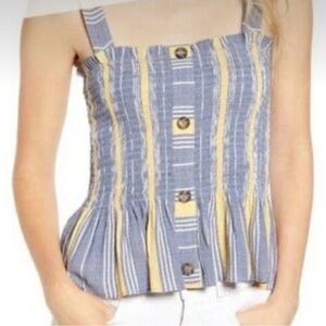 Socialite Striped Blue and Yellow Button-Front Women's Smocked Tank Top